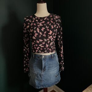 No Comment NY LA Butterfly Open Back Tie Waist Y2K Top Size L Coquette Fairy